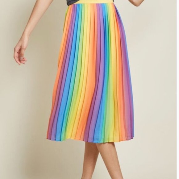 Modcloth Dresses & Skirts - MODCLOTH Rainbow PRIDE Pleated Skirt Size Small